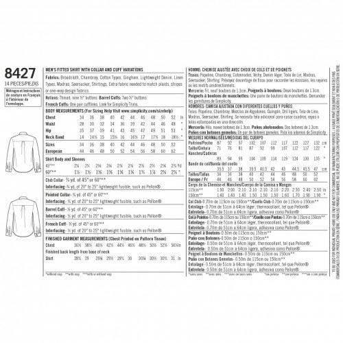 Simplicity Sewing Pattern 8427, Shirts for Men, AA (34-36-38-40-42) - Intermediate