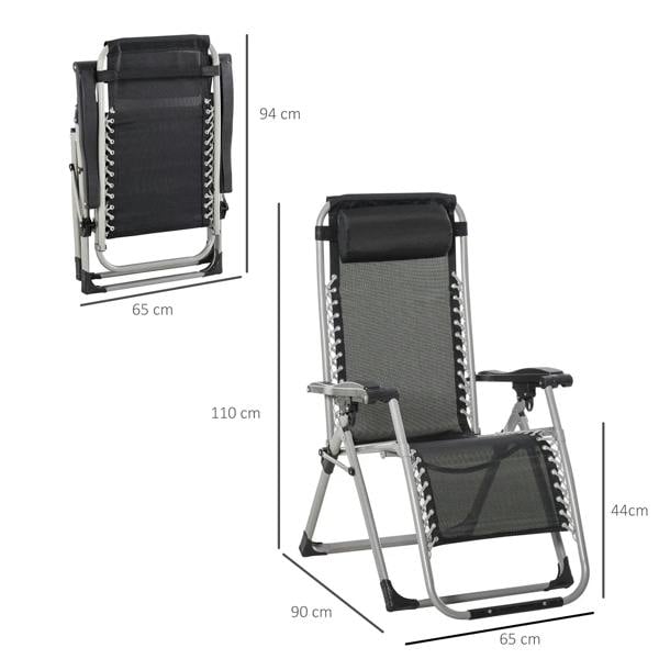 Adjustable reclining lounge chair with black mesh seat and back on dark grey frame