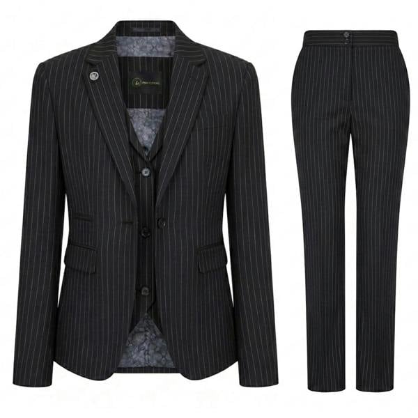 TPW-38 - Women's 3 Piece Black Pinstripe Suit - TruClothing.com - 1