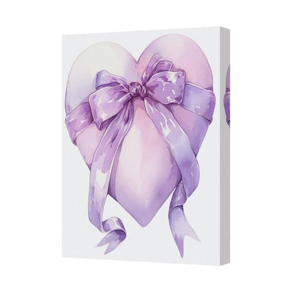 Benjamin Tate Design Purple Heart Canvas Wall Art With Ribbon Bow Print