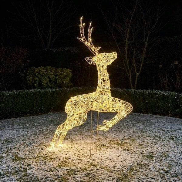 Garden Greatness Twinkling Lit White Metal Jumping Stag