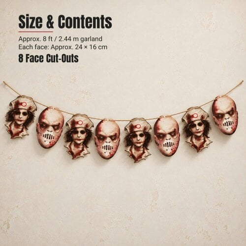 Shatchi 24x16cm Bloody Faces Halloween Hanging Garland with 8 Decorative Cut-Outs