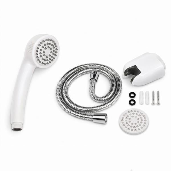 RTS White Shower Head Kit with Hose, Wall Mount Bracket and Extra Face Plate
