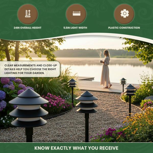 Garden Lights Set of 10 – Low Voltage Pagoda Pathway Lights with 30m Cable, Transformer & Ground Spikes