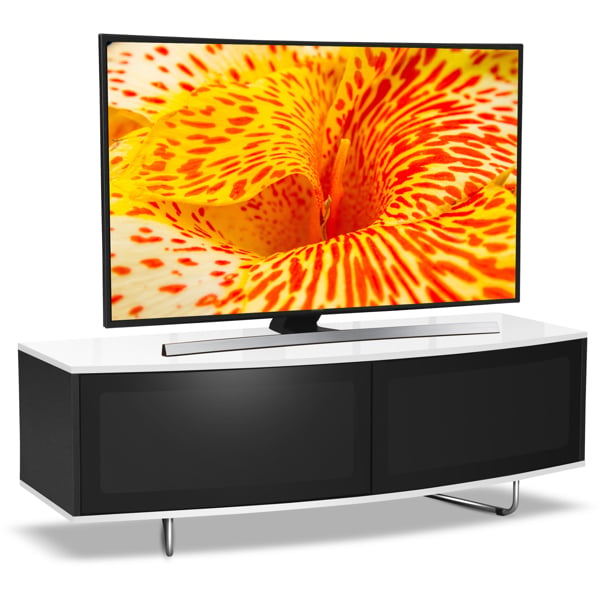 Centurion Supports Caru Gloss Black and Gloss White Beam-Thru Remote Friendly Super-Contemporary "D" Shape Design 32"-65" LED/OLED/LCD TV Cabinet