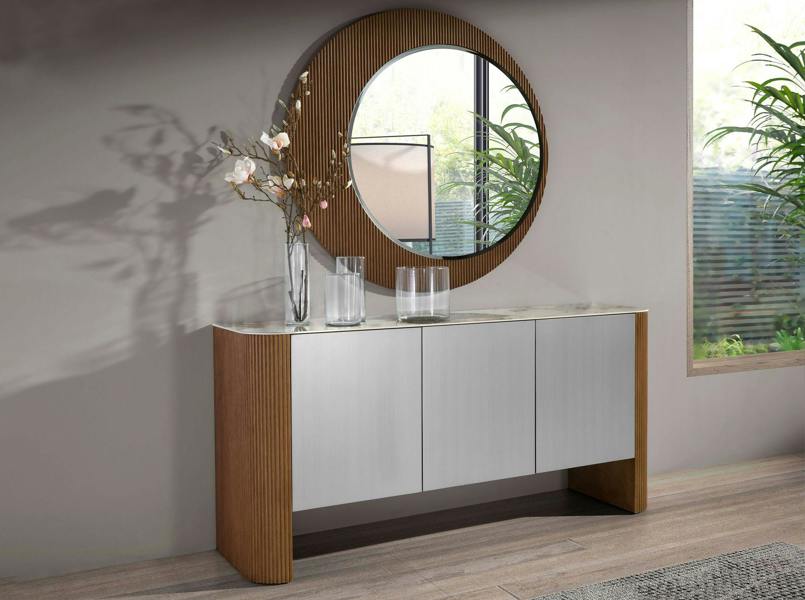 Angel Cerdá Sideboard Silver Wood, Walnut and Porcelain Marble Top 3261