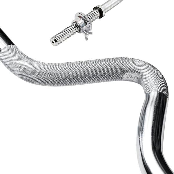 4FT EZ Curl Bar Standard Steel Chrome Barbell Anti-Slip Grips and Spinlock Collars for Weightlifting, Bodybuilding Strength Training