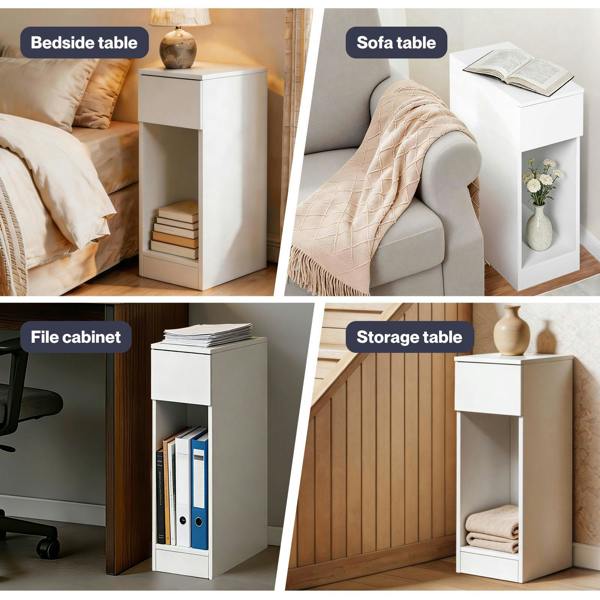 Levede Bedside Table Cabinet  Narrow Slim Side Cabinet White Drawer Open Shelf