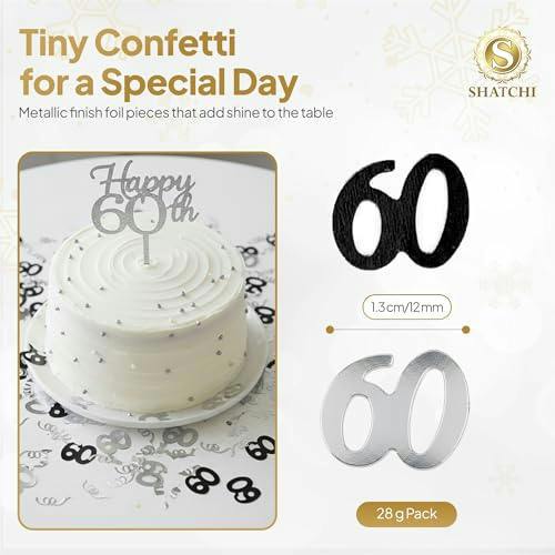 60th Birthday Black & Silver Metallic Confetti Table Decoration, Pack Options for Party Displays image 1