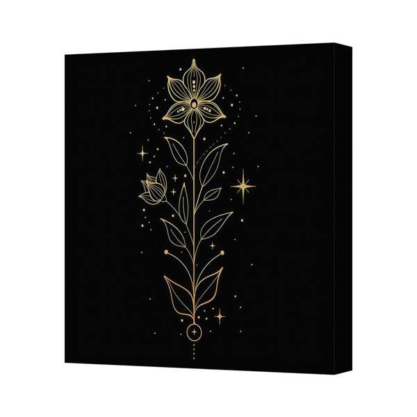 Benjamin Tate Design Gold Floral Canvas Art Print On Black Background UK Made