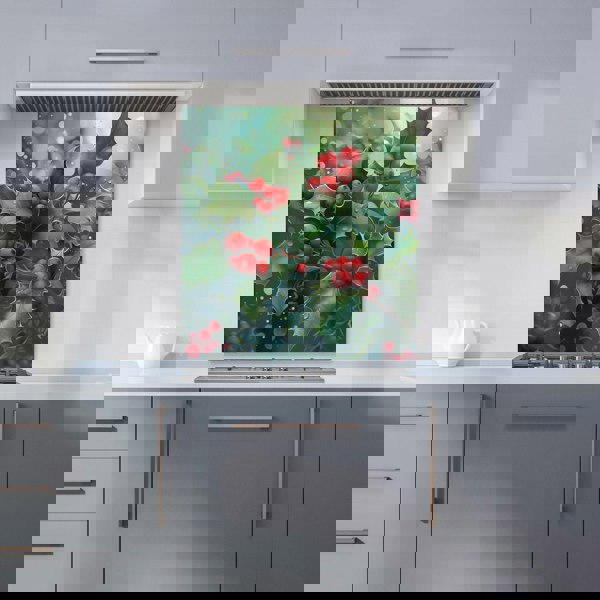 Warren Reed - Designer Festive Holly with Dew-Kissed Berries Kitchen Splashback