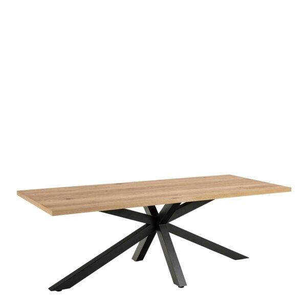 Wyld Haus Perth 220cm Natural Oak Veneer Rectangular Dining Table Industrial Black Metal Legs