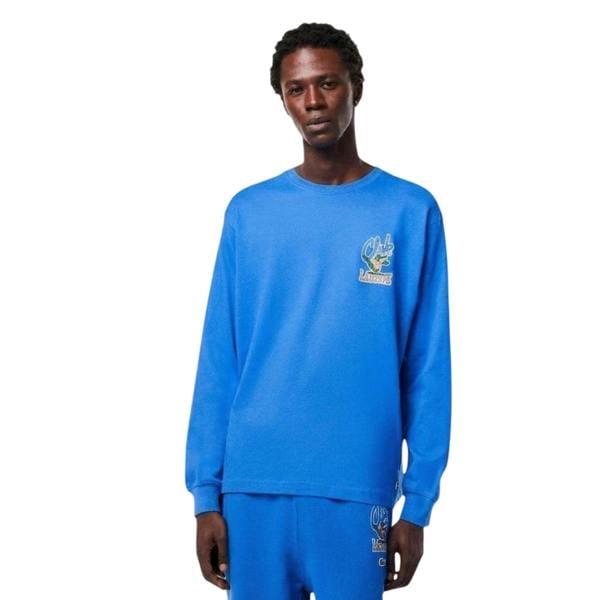 Lacoste Unisex Adult Back Print Relaxed Fit Long-Sleeved T-Shirt - Blue - 