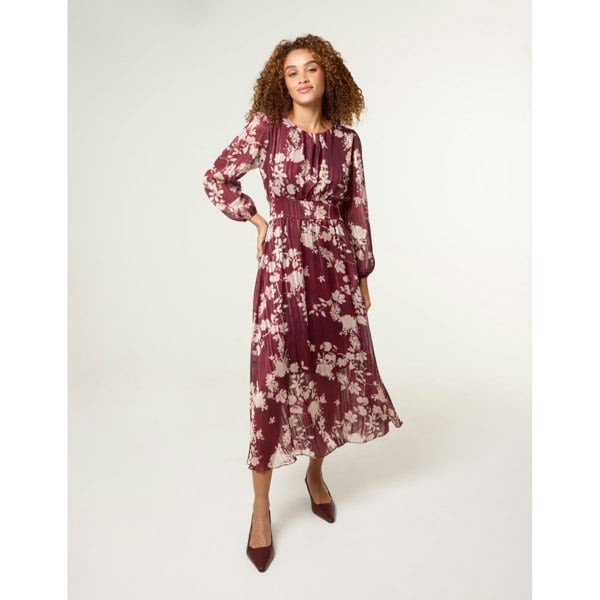 Blue Vanilla Scoop Neck Floral Metallic Dress With Elasticated Waist