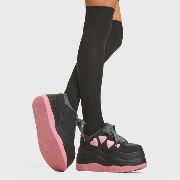 Lamoda Heart On My Sleeve Platform Heels Black Suede Pink Heart Design