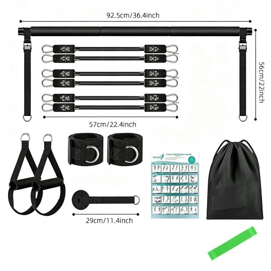 Havendro Pilates Bar Kit 6 Resistance Bands Home Gym Fitness Workout Training Set Tool