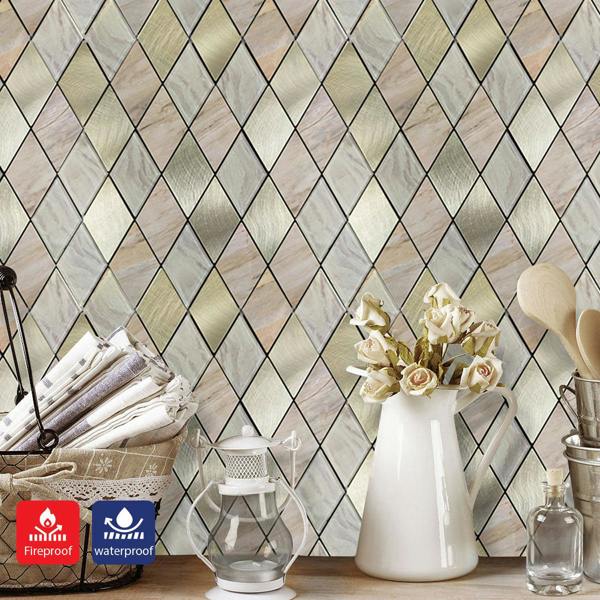 ENER-J Rose Gold Slate Diamond Pattern Peel & Stick Aluminum Tile, Size:295 x 295 x 4.5 mm (Pack of 4)