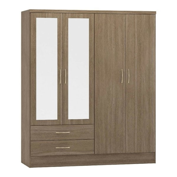 Seconique Nevada 4 Door 2 Drawer Mirrored Wardrobe