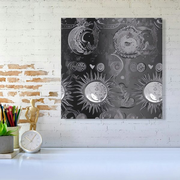 Warren Reed Black Grey Abstract Sun and Moon Canvas