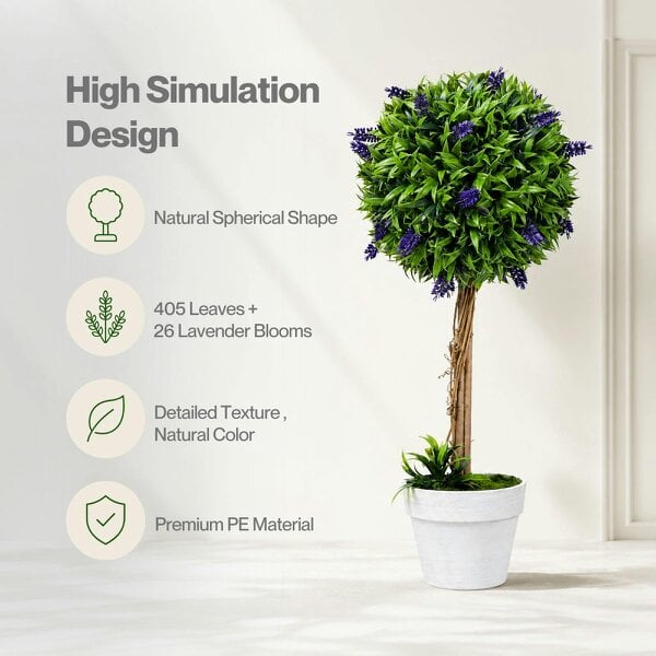Lambu Artificial Plants Faux Lavender Topiary Set of 2 for Front Door Green