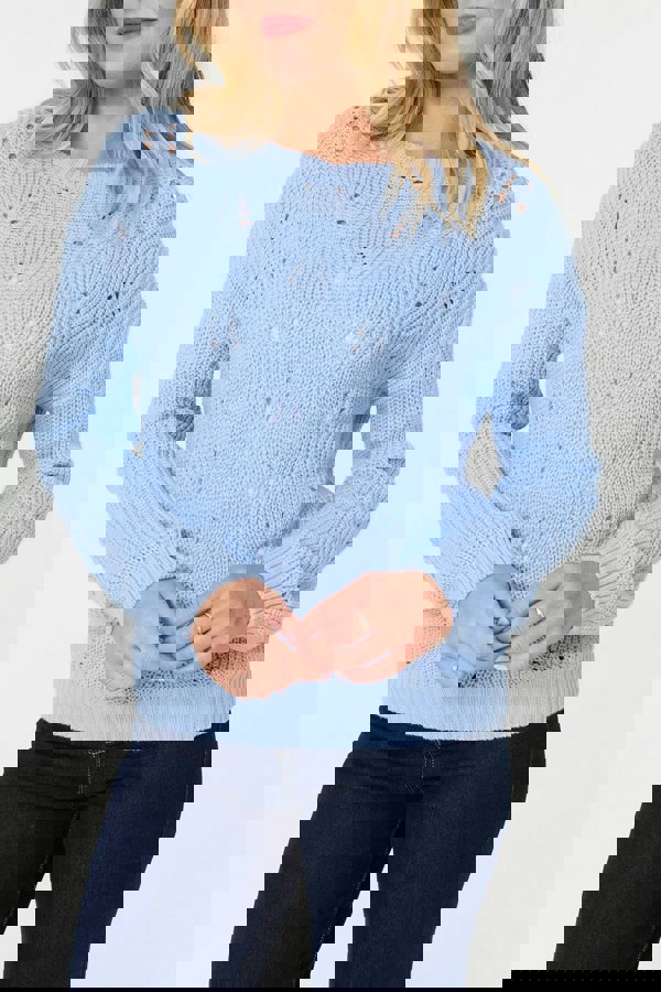 Light Blue | Textured Knit Relaxed Long Sleeve Jumper
