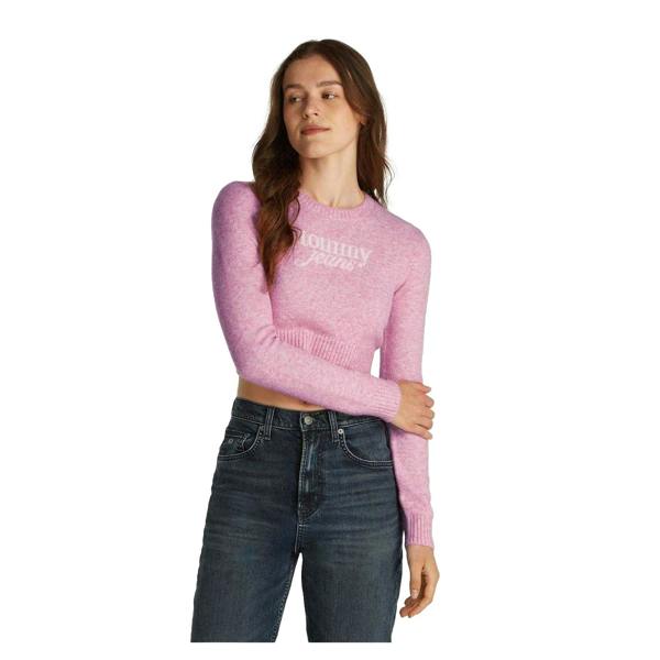 Tommy Jeans Womens/Ladies Cropped Slim Jumper - Pink Crush Heather - 