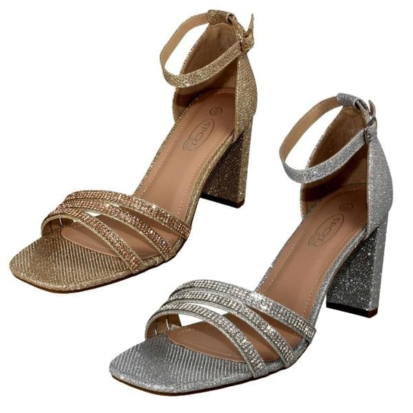 Spot On Ladies Spot On Ankle Strap Glitter Sandals F12036