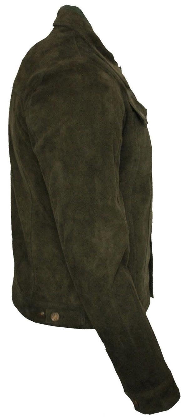 Infinity Leather Mens Trucker Classic Suede Leather Shirt Jeans Jacket