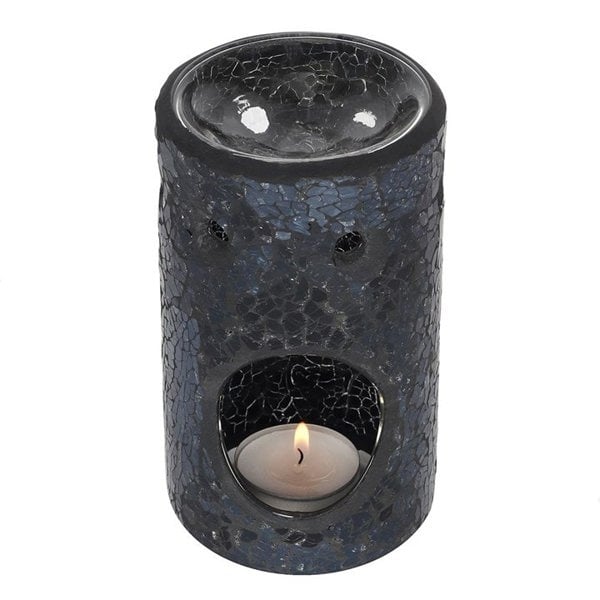 Serano Black Crackle Glass Pillar Oil Burner and Wax Warmer