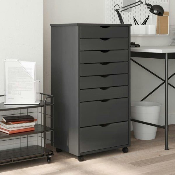 Berkfield Rolling Cabinet with Drawers MOSS Grey Solid Wood Pine