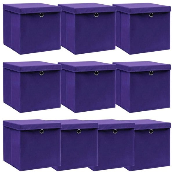 Berkfield Storage Boxes with Lids 10 pcs Purple 32x32x32 cm Fabric