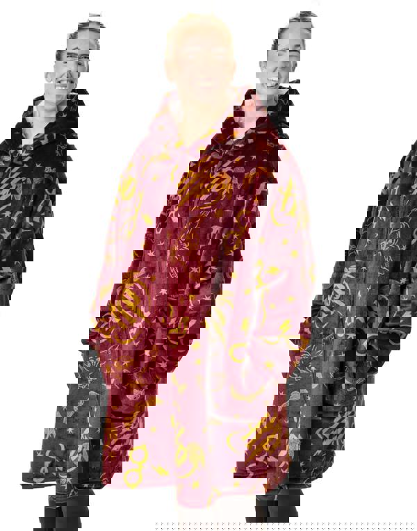 Harry Potter Womens Red Icon All Over Zip Through Blanket Hoodie (One Size)