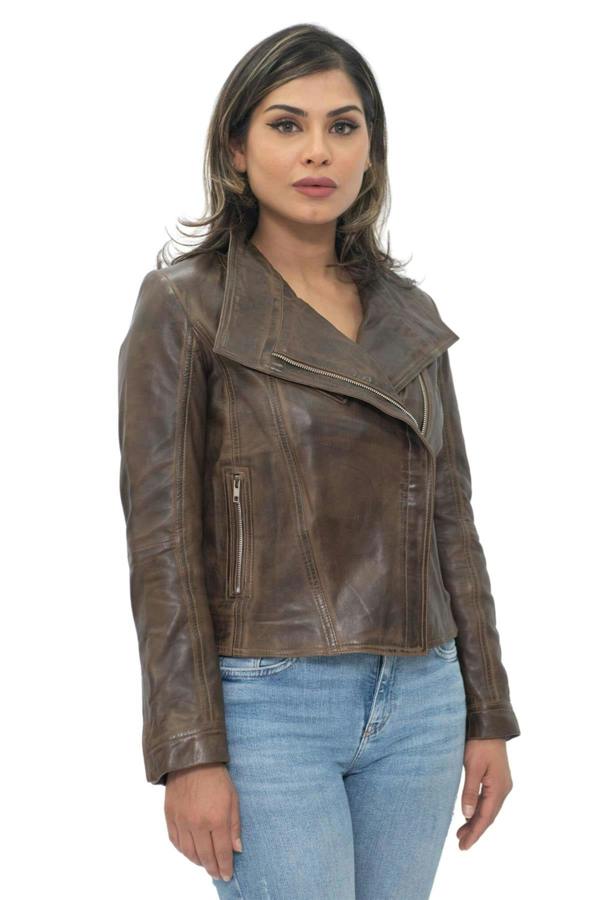 Infinity Leather Womens Leather Shawl Wrap Biker Jacket - Riga