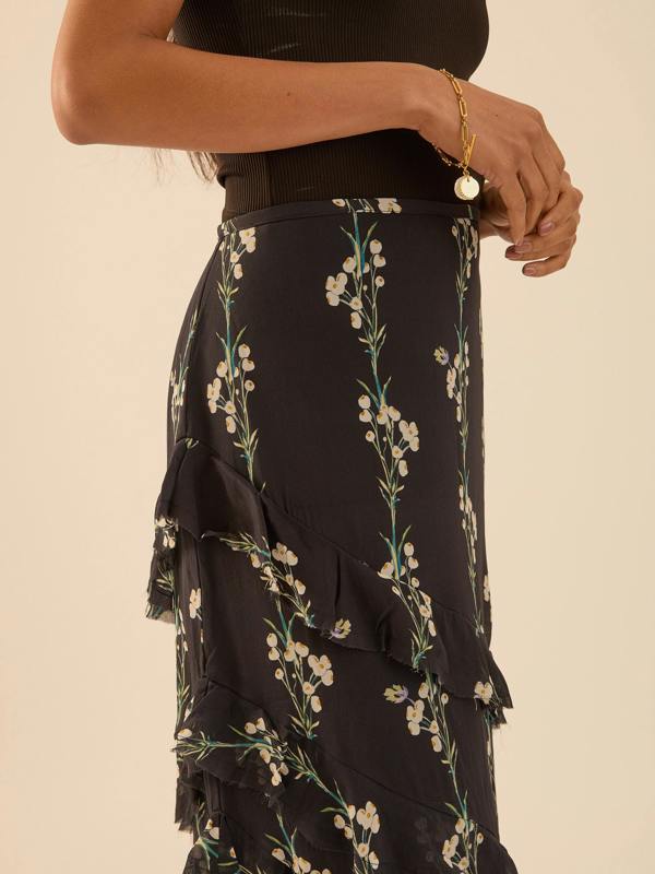 Rose & Nancy Sophia Spring Berry Maxi Black Frill Skirt