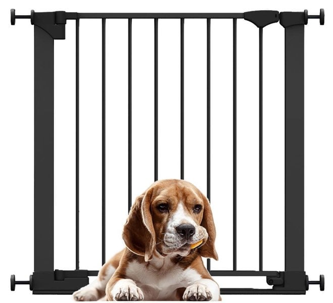 Bettacare SafeStep Dog Gate, Black, 75cm - 82cm, Extra Low Walkthrough, Pressure Fit Safety Gate, Pet Gate for Stairs and Doors