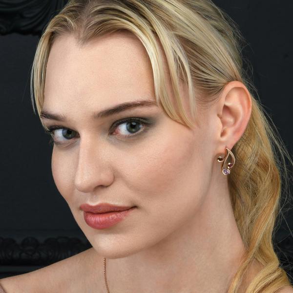 namana Rose Gold Vermeil Floral Stud Earrings with Natural Rhodolite, Amethyst and Garnet Gemstones