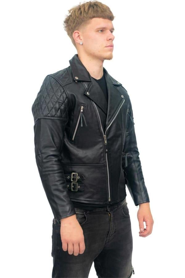 Infinity Leather Mens Cowhide Leather Biker Jacket-Nassau