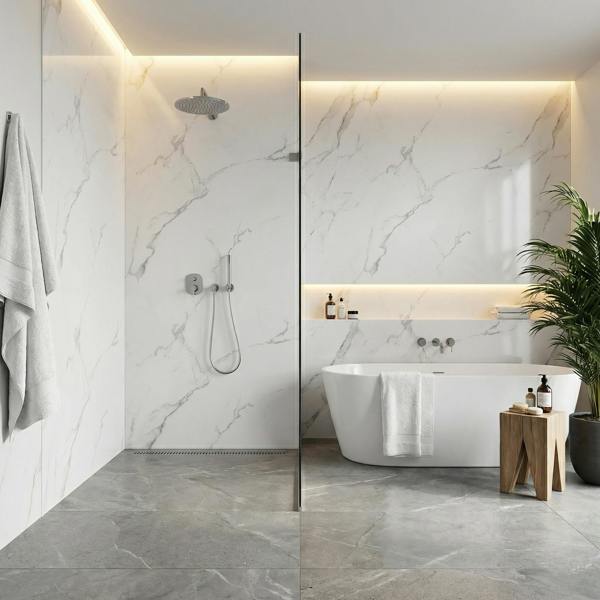 Britwall Carrara Marble White Matt PVC Shower Panel – White