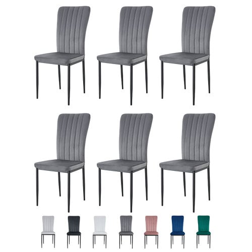 Set of 6 Velvet Effect Dining Chairs Plush Padded Upholstered Accent Chair Elle - Dark Grey 
