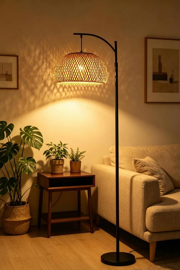 Classic Handwoven Rattan Floor Lamp