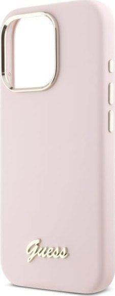 Guess Silicone Script Metal Logo & Frame Case for iPhone 16 Pro 6.3" Pink - GUHCP16LSMBSLP