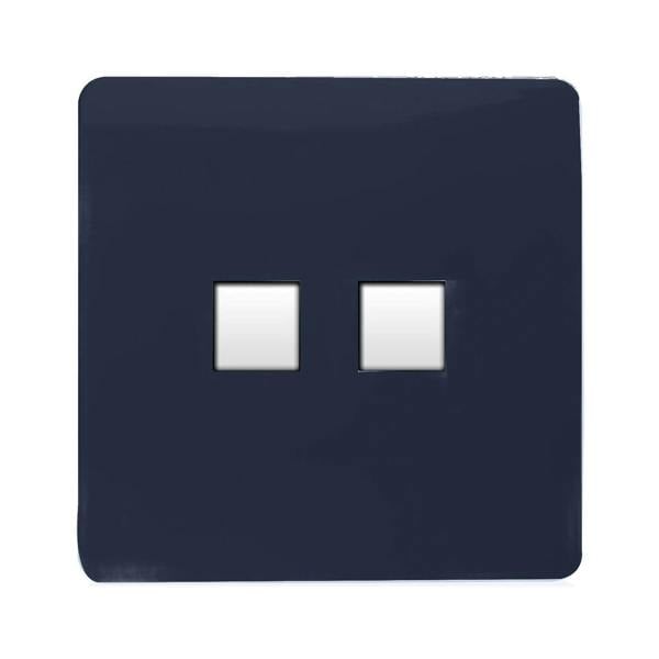 Trendi Switch 2 Gang RJ45 Cat 6 Modern Designer PC Ethernet Socket in Navy Blue