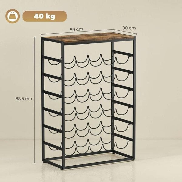 30 Bottles Wine Rack, 6 Tier Free Standing Wine Storage Holder with Wood Effect Tabletop, Rustic Brown