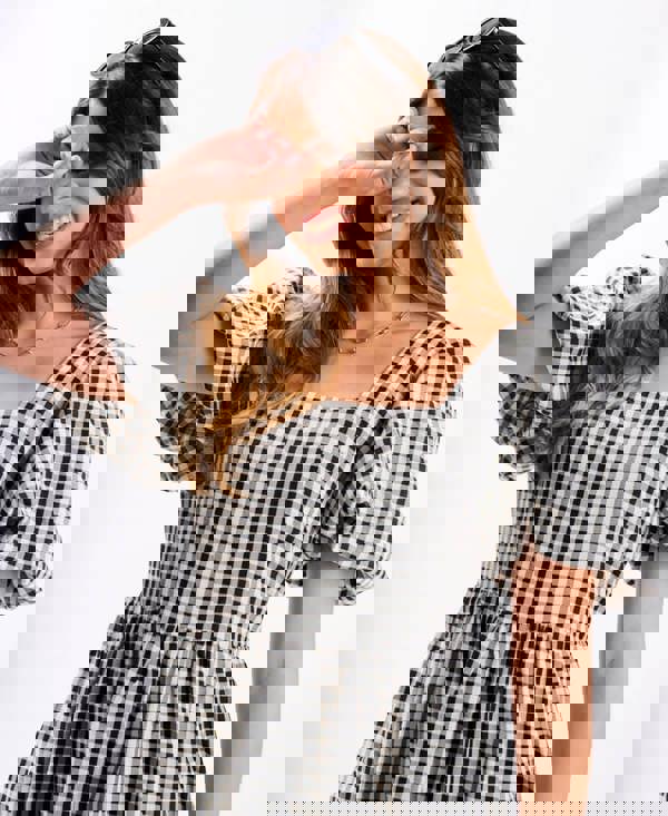 Black Gingham Midi Dress