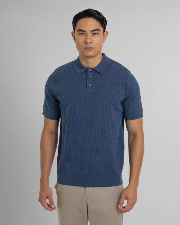 Steel & Jelly Tarvin - Geo Texture Knitted Polo Shirt