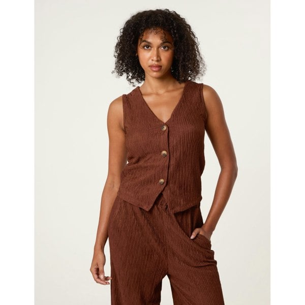 Blue Vanilla Crinkle Button Front Waistcoat