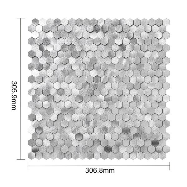 ENER-J HexaGloss Aluminum Peel & Stick Tile, Size: 305.9 x 306.8 x 4mm (Pack of 4)