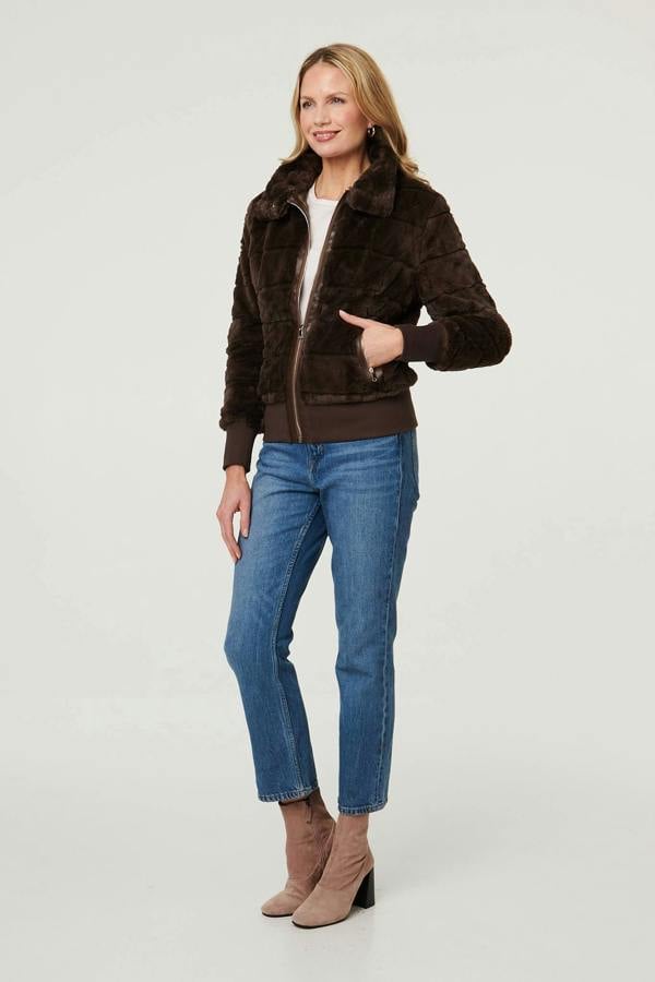 Chocolate | Faux Fur Zip Front Jacket