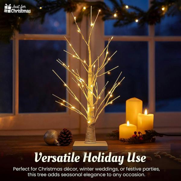 Just for Christmas Birch Tree Battery Operated Xmas Decoration Twig Tree Lamp with 70 Warm White LEDs