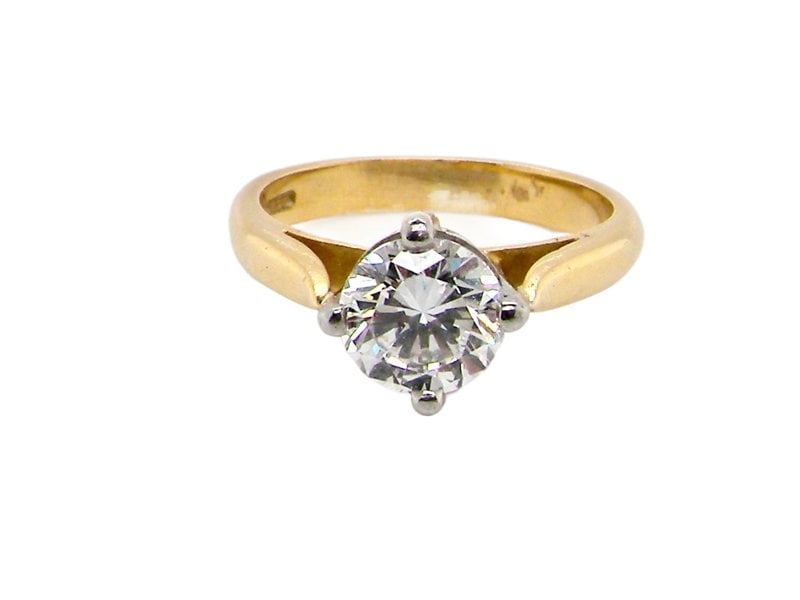 Vintage Tom 18 Carat Yellow Gold Shank, One Carat + Solitaire White Diamond Ring (Certificated)